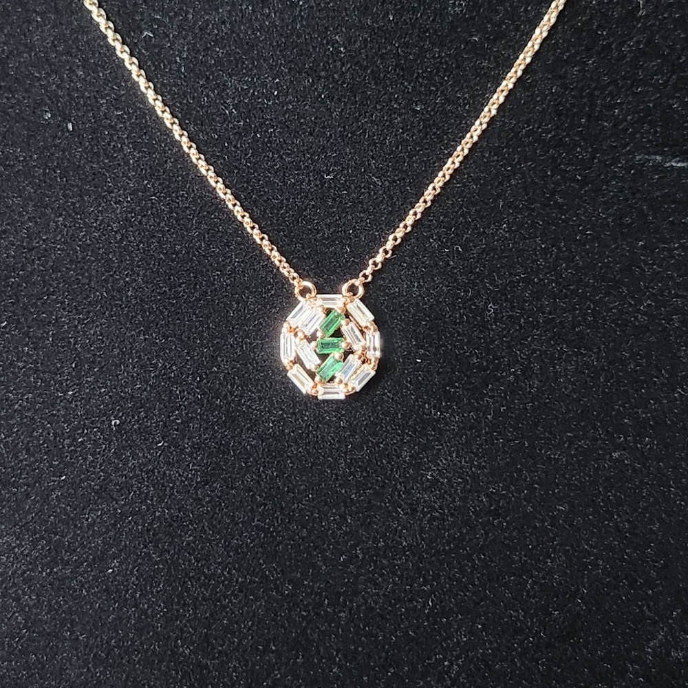 Necklace Emerald Cubic Zirconia Rose Gold (Matching Rings Available in sz 7, 8)